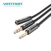 Audio კაბელი/სპლიტერი Vention Model/Item-NO: <BBTBY> 2*3.5mm Male to 4 Pole 3.5mm Female Audio Cable 0.3M Black ABS Type