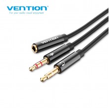 Audio კაბელი/სპლიტერი Vention Model/Item-NO: <BBTBY> 2*3.5mm Male to 4 Pole 3.5mm Female Audio Cable 0.3M Black ABS Type