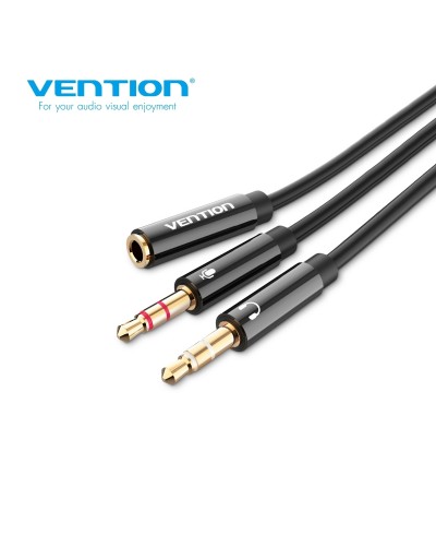 Audio კაბელი/სპლიტერი Vention Model/Item-NO: <BBTBY> 2*3.5mm Male to 4 Pole 3.5mm Female Audio Cable 0.3M Black ABS Type