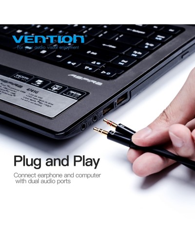 Audio კაბელი/სპლიტერი Vention Model/Item-NO: <BBTBY> 2*3.5mm Male to 4 Pole 3.5mm Female Audio Cable 0.3M Black ABS Type