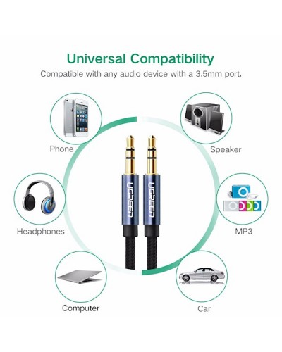 აუდიო კაბელი UGREEN AV112 (10685) 3.5mm male to 3.5mm male cable gold-plated 1M AUX