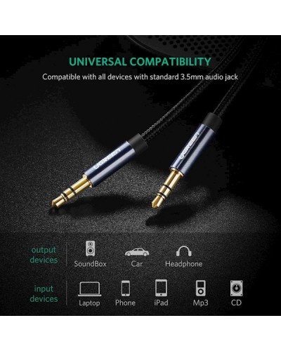 აუდიო კაბელი UGREEN AV112 (10685) 3.5mm male to 3.5mm male cable gold-plated 1M AUX