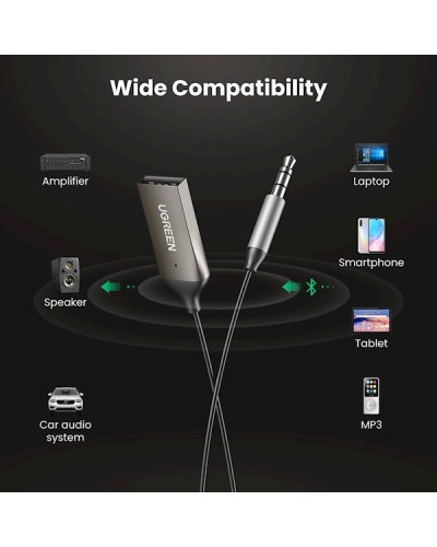 აუდიო ადაპტერი UGREEN CM309 (70601) USB to Aux Car Bluetooth 5.0 Receiver Audio Adapter Black