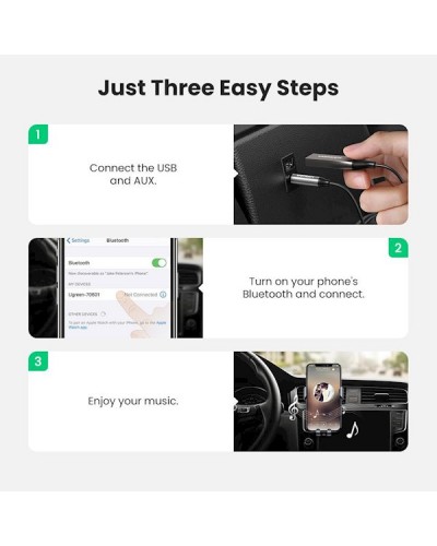 აუდიო ადაპტერი UGREEN CM309 (70601) USB to Aux Car Bluetooth 5.0 Receiver Audio Adapter Black