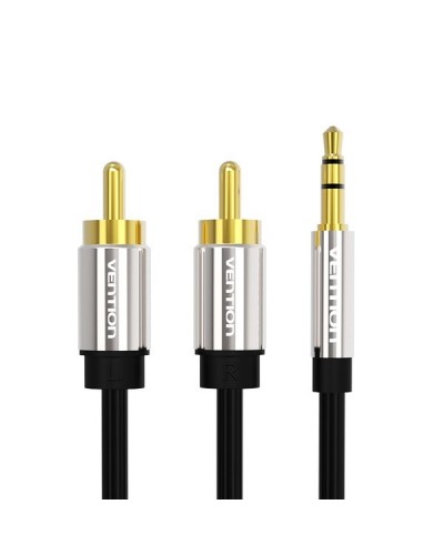 აუდიო კაბელი: VENTION BCFBH 3.5mm Male to 2RCA Male Audio Cable 2M Black Metal Type