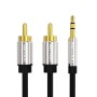 აუდიო კაბელი: VENTION BCFBH 3.5mm Male to 2RCA Male Audio Cable 2M Black Metal Type