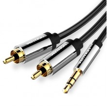 აუდიო კაბელი: VENTION BCFBH 3.5mm Male to 2RCA Male Audio Cable 2M Black Metal Type
