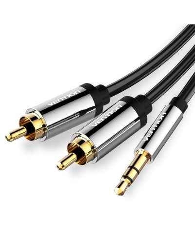 აუდიო კაბელი: VENTION BCFBH 3.5mm Male to 2RCA Male Audio Cable 2M Black Metal Type