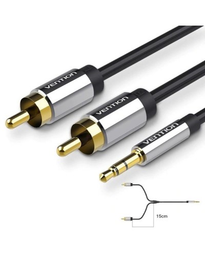 აუდიო კაბელი: VENTION BCFBH 3.5mm Male to 2RCA Male Audio Cable 2M Black Metal Type