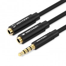 Audio კაბელი/სპლიტერი Vention Model/Item-NO: <BBVBY > 4 Pole 3.5mm Male to 2*3.5mm Female Stereo Splitter Cable 0.3M Black Metal Type