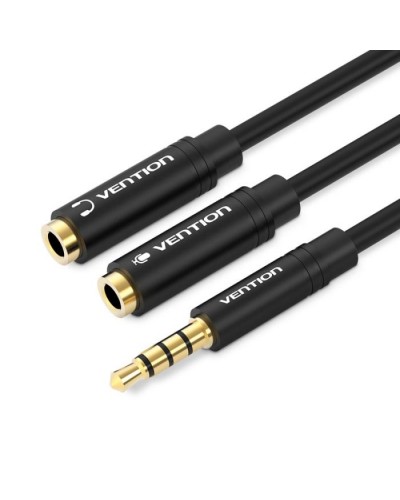 Audio კაბელი/სპლიტერი Vention Model/Item-NO: <BBVBY > 4 Pole 3.5mm Male to 2*3.5mm Female Stereo Splitter Cable 0.3M Black Metal Type