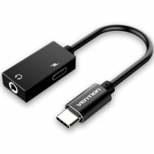 აუდიო კაბელი VENTION BGGBA Type-C to 3.5mm Audio Cable with Type-C Power Supply 0.1M Metal Type Black