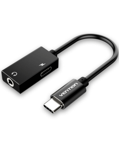 აუდიო კაბელი VENTION BGGBA Type-C to 3.5mm Audio Cable with Type-C Power Supply 0.1M Metal Type Black