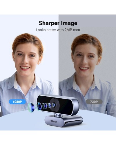 ვებკამერა UGREEN 15728, 2Mp, FHD, Built-in Microphone, Webcam, Gray/Black