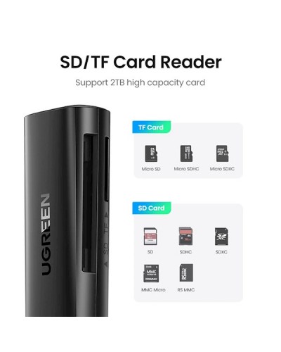 ბარათის წამკითხველი UGREEN CM264 (10927) USB3.0 to SD/TF Card Reader, Black