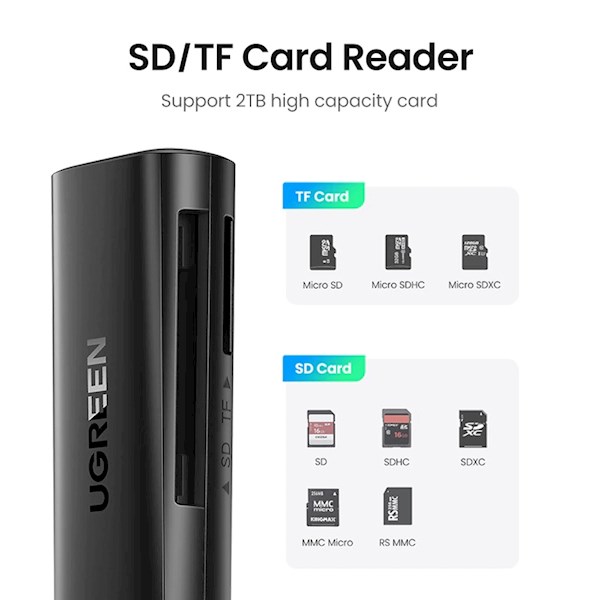 ბარათის წამკითხველი UGREEN CM264 (10927) USB3.0 to SD/TF Card Reader, Black