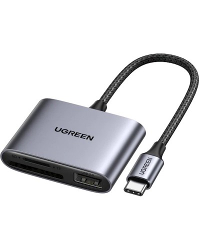 ბარათის წამკითხველი UGREEN CM387 (80798), USB-C to SD/TF + USB 2.0 Memory Card Reader, Grey