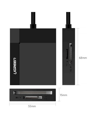 ბარათის წამკითხველი UGREEN CR125 (30333), USB 3.0 All In One Card Reader, 0.5m, Black