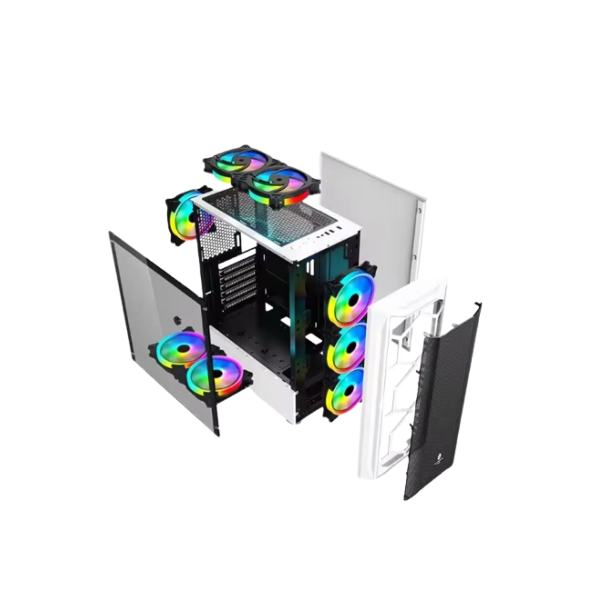 ქეისი LOVINGCOOL LC-510B WHITE + 4 RGB COOLER