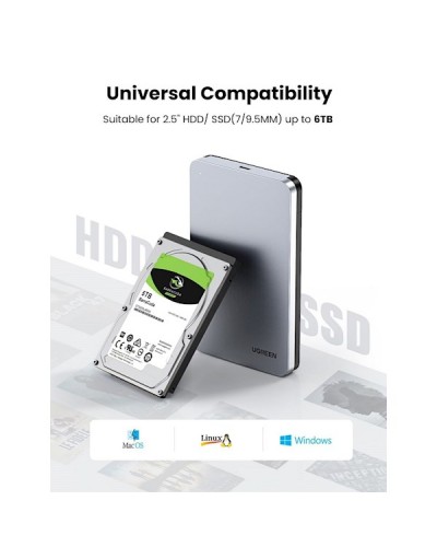 მყარი დისკის ქეისი UGREEN CM300 (70498) 2.5-Inch SATA External Hard Drive Enclosure