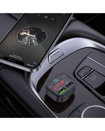 მანქანის დამტენის ადაპტერი HOCO FM transmitterE59 Promise QC3.0 car BT FM transmitterblack