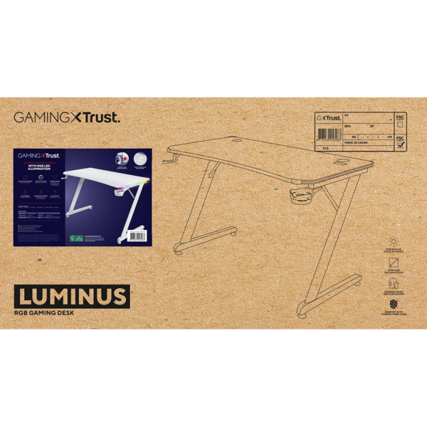 გეიმერული მაგიდა TRUST GXT709W LUMINUS RGB DESK WHITE 