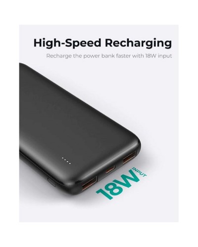 პორტატული დამტენი Aukey PB-N73C, 10000mAh , Type-C, USB-А, Micro USB, Power Bank, Black
