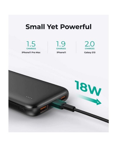 პორტატული დამტენი Aukey PB-N73C, 10000mAh , Type-C, USB-А, Micro USB, Power Bank, Black