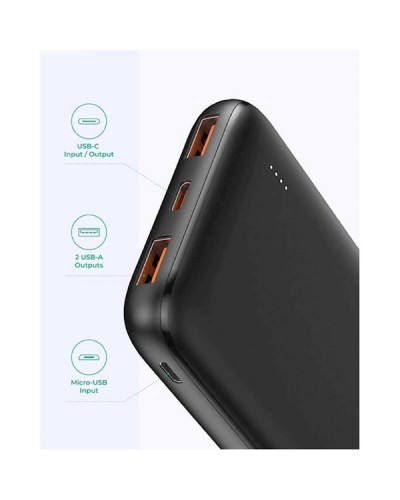 პორტატული დამტენი Aukey PB-N73C, 10000mAh , Type-C, USB-А, Micro USB, Power Bank, Black