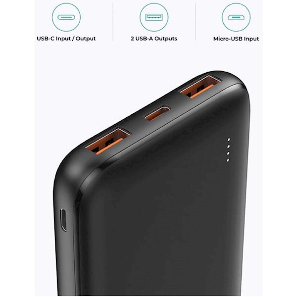 პორტატული დამტენი Aukey PB-N73C, 10000mAh , Type-C, USB-А, Micro USB, Power Bank, Black