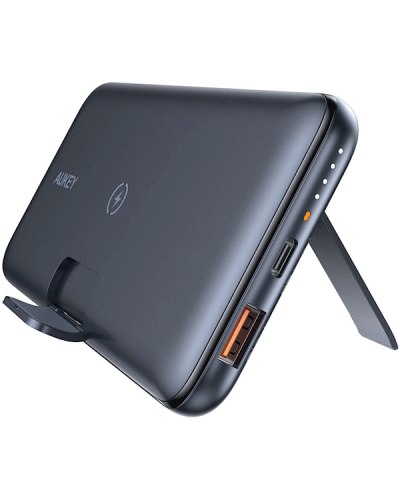 პორტატული დამტენი Aukey PB-WL02, 10000mAh, Type-C, USB-А, Power Bank, Black
