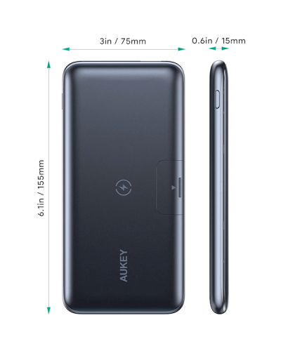 პორტატული დამტენი Aukey PB-WL02, 10000mAh, Type-C, USB-А, Power Bank, Black