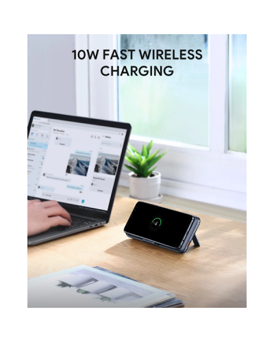 პორტატული დამტენი Aukey PB-WL02, 10000mAh, Type-C, USB-А, Power Bank, Black