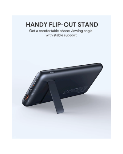 პორტატული დამტენი Aukey PB-WL02, 10000mAh, Type-C, USB-А, Power Bank, Black