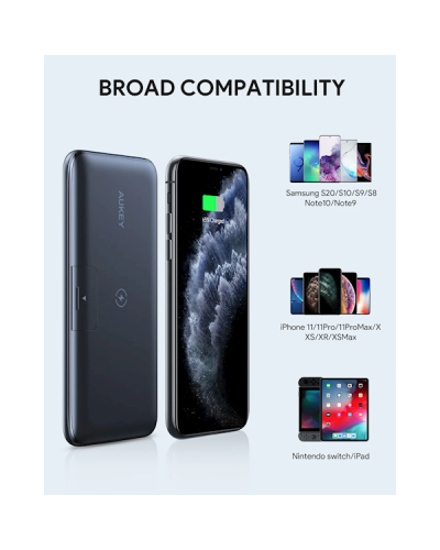 პორტატული დამტენი Aukey PB-WL02, 10000mAh, Type-C, USB-А, Power Bank, Black