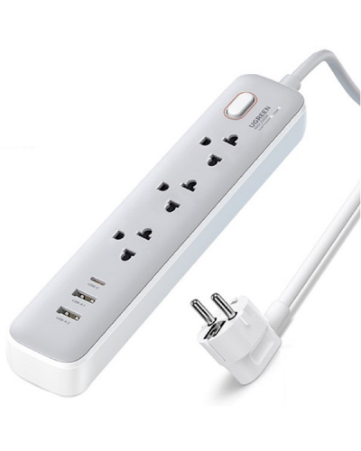 დენის გამანაწილებელი UGREEN CD286 (15143), 30W, 3 Socket, USB-A, USB-C, 1.5m, White