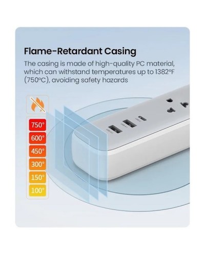 დენის გამანაწილებელი UGREEN CD286 (15143), 30W, 3 Socket, USB-A, USB-C, 1.5m, White