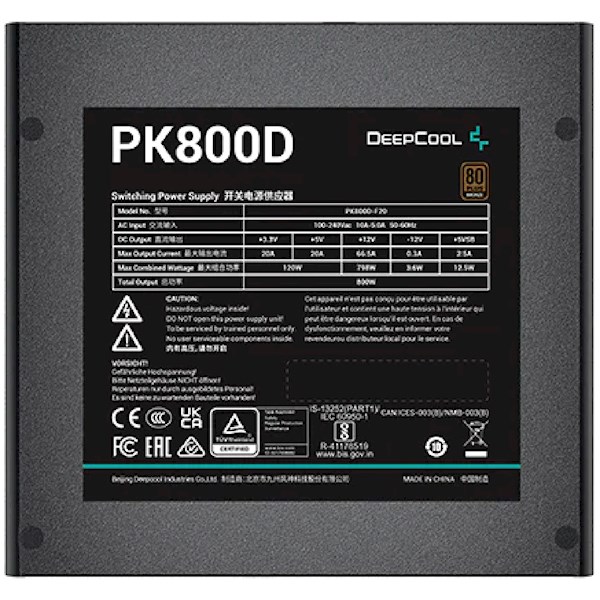 კვების ბლოკი Deepcool PK800D, 800W, 80 Plus, Power Supply, Black