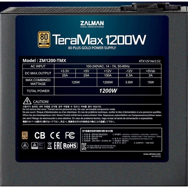 კვების ბლოკი Zalman TeraMax 1200W 80Plus Gold - ZM1200-TMX