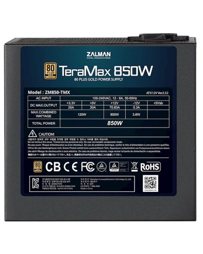 კვების ბლოკი Zalman ZM850-TMX, 850W, 80 Plus Gold, Power Supply, Black