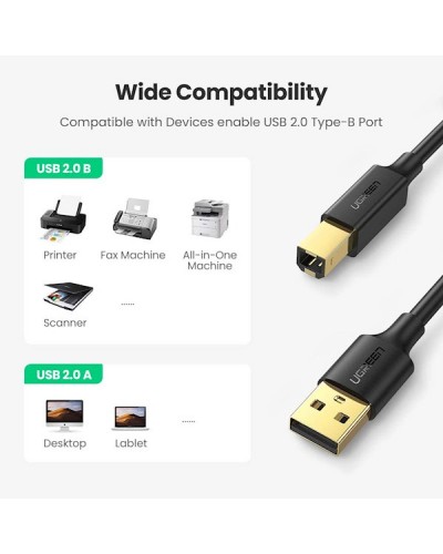 პრინტერის კაბელი UGREEN 10351 USB 2.0 AM to BM Print Cable 3m (Black)