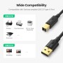 პრინტერის კაბელი UGREEN 10351 USB 2.0 AM to BM Print Cable 3m (Black)