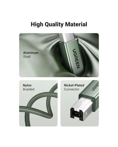 პრინტერის კაბელი UGREEN 90817, USB-A To USB-B, Printer Cable, 3m, Green