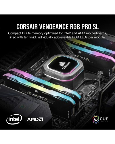 ოპერატიული მეხსიერება CORSAIR Vengeance RGB Pro SL 16GB (2 x 8GB) 288-Pin PC RAM DDR4 3200 (PC4 25600) Desktop Memory Model CMH16GX4M2E3200C16