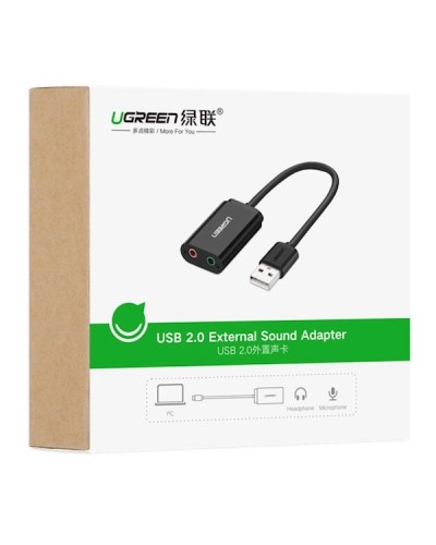 USB ხმის ბარათი US205 Ugreen Sound Card External 3.5mm USB USB Adapter for Microphone Speaker 30724