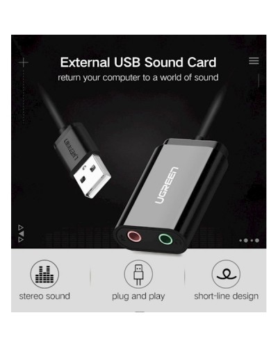 USB ხმის ბარათი US205 Ugreen Sound Card External 3.5mm USB USB Adapter for Microphone Speaker 30724