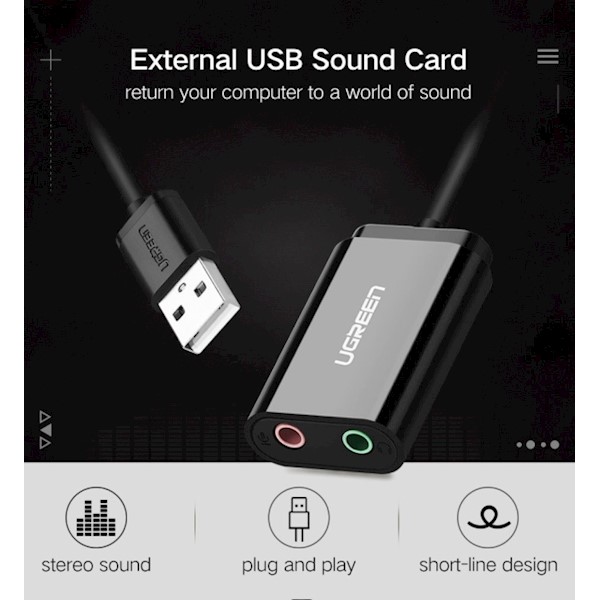 USB ხმის ბარათი US205 Ugreen Sound Card External 3.5mm USB USB Adapter for Microphone Speaker 30724