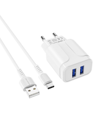 BOROFONE BA37A Speedy dual port charger set(Type-C)(EU)1m White