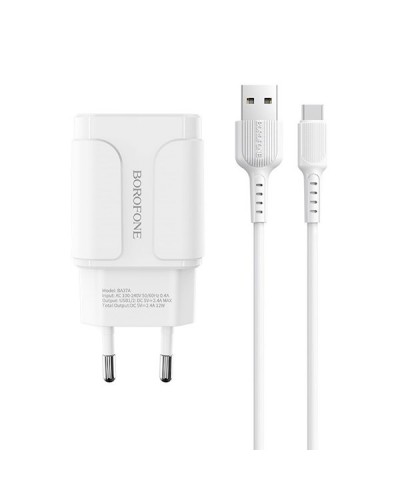 BOROFONE BA37A Speedy dual port charger set(Type-C)(EU)1m White