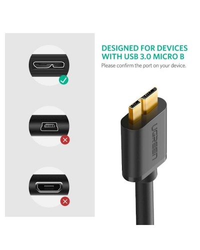 UGREEN US130 (10840) USB 3.0 A Male to Micro-B Male USB 3.0 Cable 0.5m (Black)
